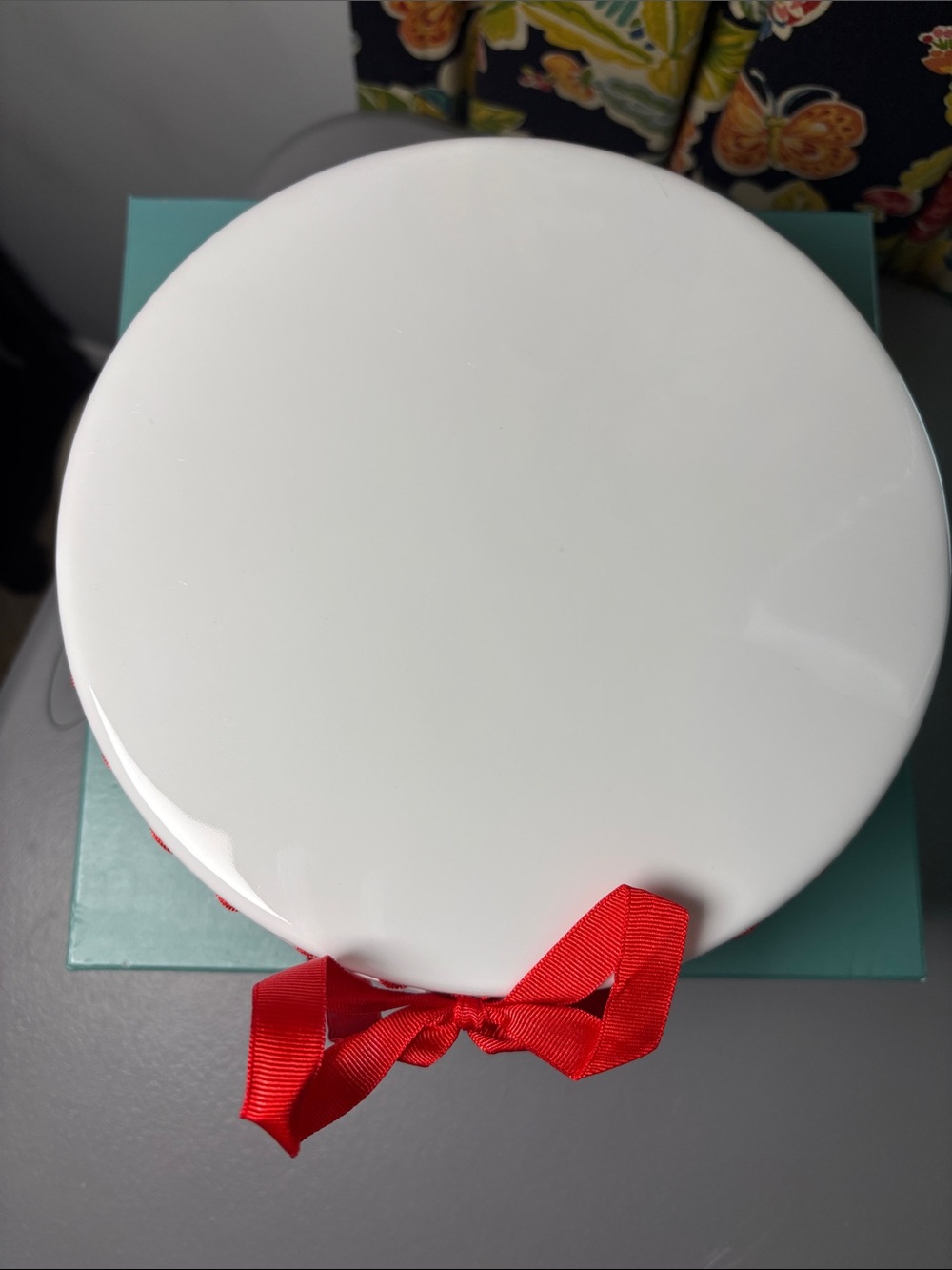burton + BURTON White Porcelain Cake Red Ribbon Stand Party Display 8” - Picture 3 of 7